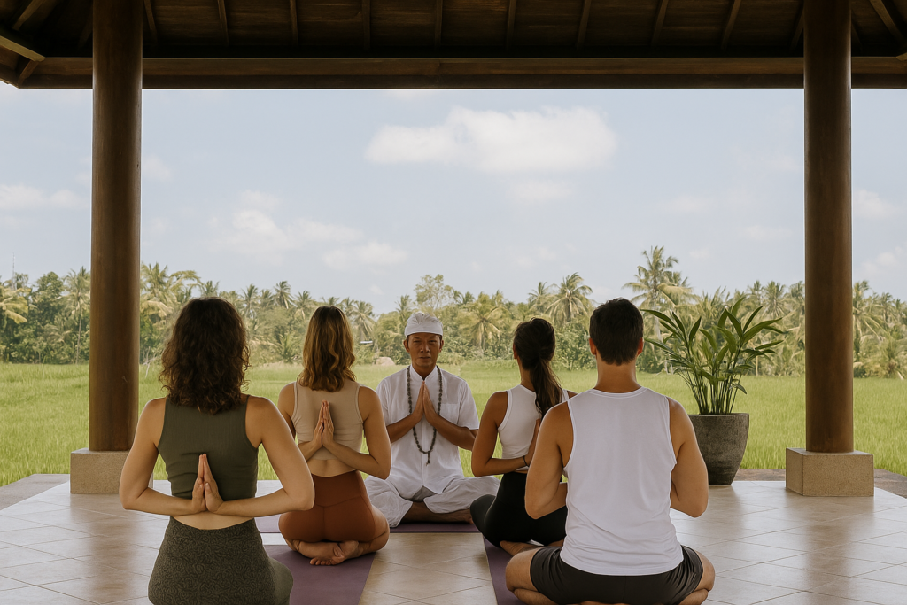 Retiro na Indonésia. Localizado em Ubud, centro espiritual da ilha, este retiro combina yoga tântrica, rituais de purificação, tratamentos terapêuticos, alimentação detox, contato com a natureza e práticas ancestrais balinesas.